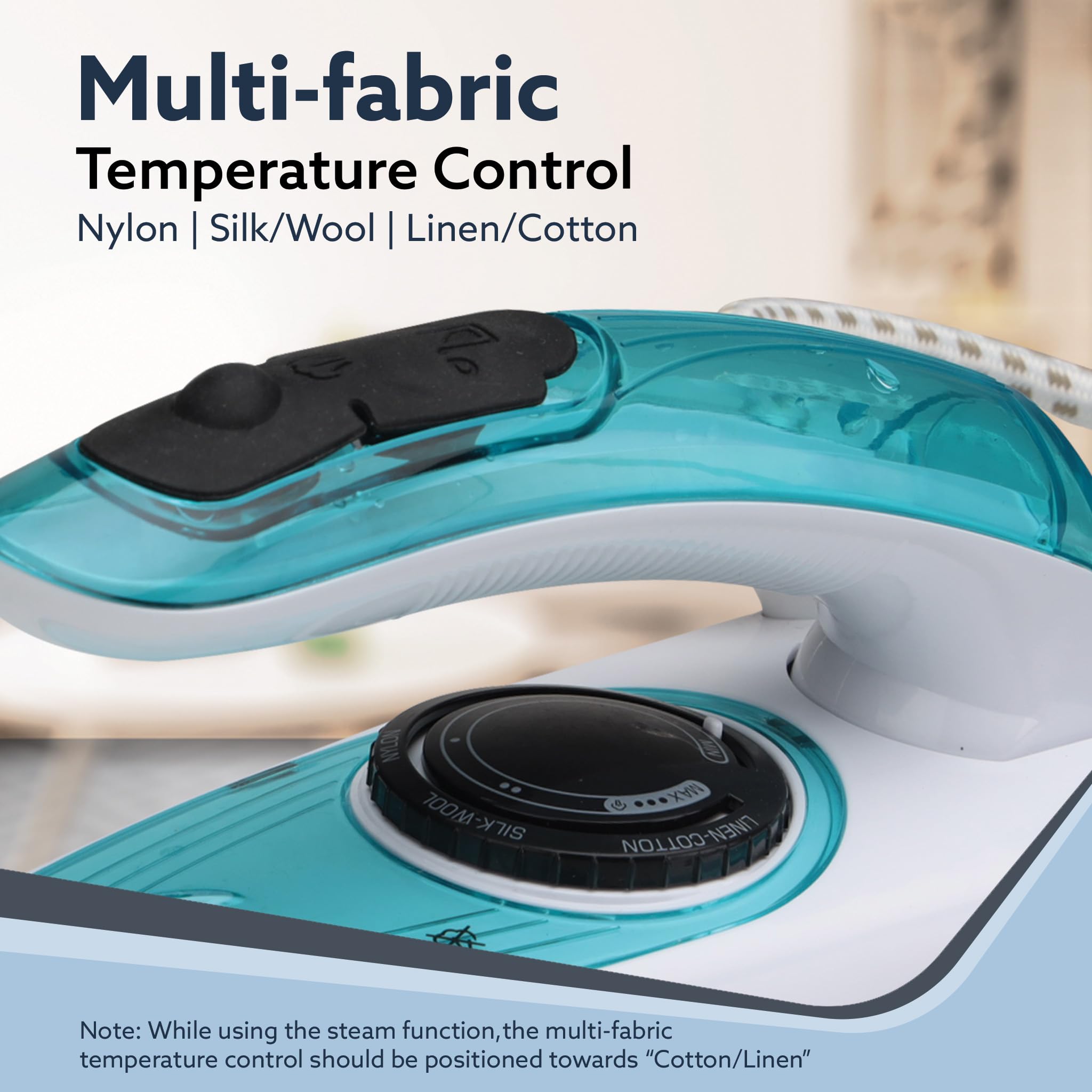 AGARO Primo Travel Steam Iron, 1200W, Compact, Ceramic Coated Sole plate, Cotton, Wool, Poly, Silk, Linen, Nylon, Multi-Fabric I